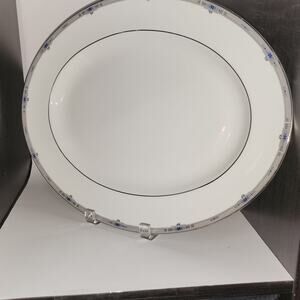 Wedgwood AMHERST 14" Serving Platter VTG Gray Band Blue Floral England